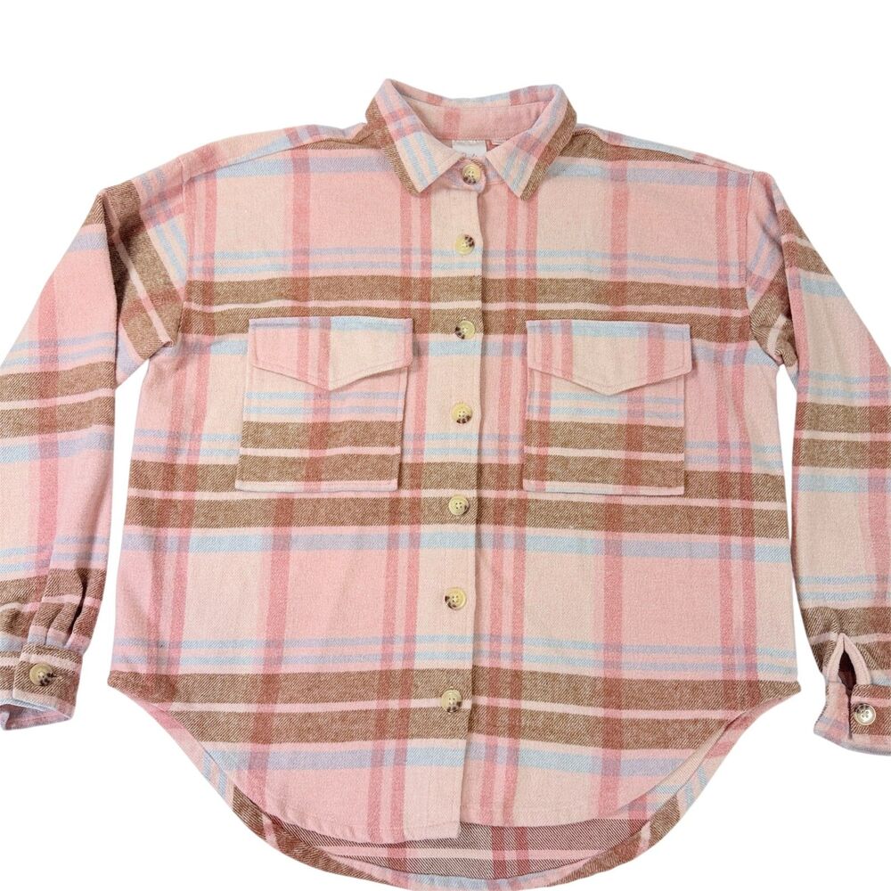 Barbiecore Shacket Pink Plaid Retro‎ Logo Oversized Flannel Barbie Small - Picture 4 of 11